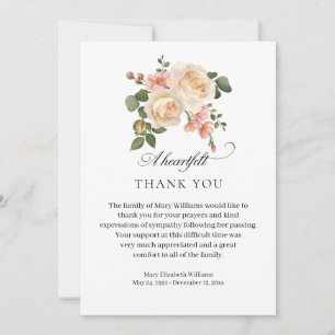 Cartão De Agradecimento Elegante Rosa Floral Funeral Obrigado