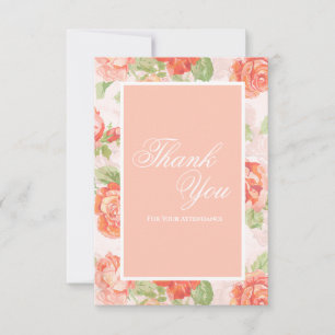 Cartão De Agradecimento Elegante rosa floral laranja