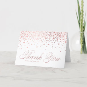 Cartão De Agradecimento Elegante Rosa Gold Foil Confetti Pontos Brancos