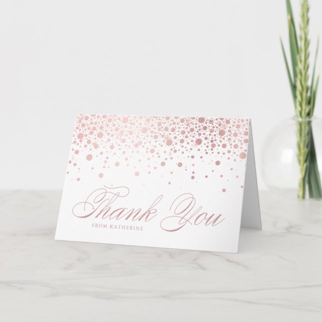 Cartão De Agradecimento Elegante Rosa Gold Foil Confetti Pontos Brancos (Frente)
