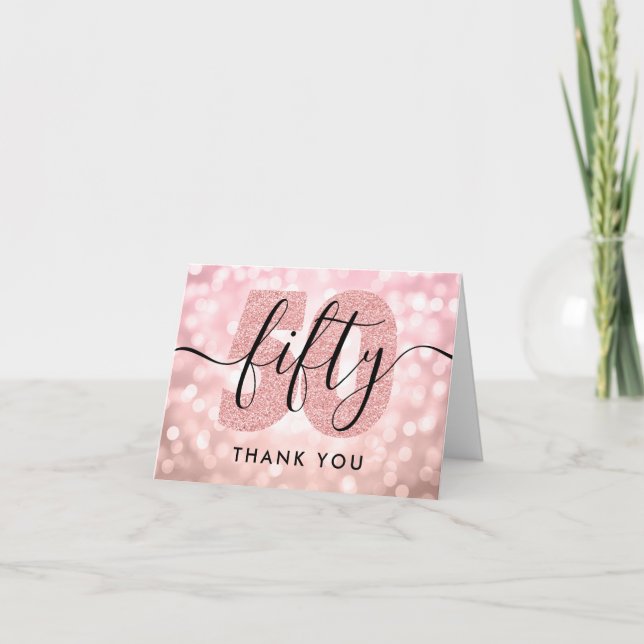 Cartão De Agradecimento Elegante Rosa moderno Dourado 50º Aniversário Obri (Frente)