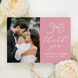Cartão De Agradecimento Elegante Rosa Pink Foto Casamento