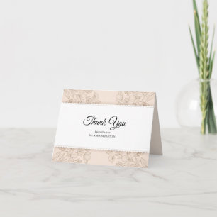 Cartão De Agradecimento Elegante Rosa Poeirenta Floral Desenhada Casamento