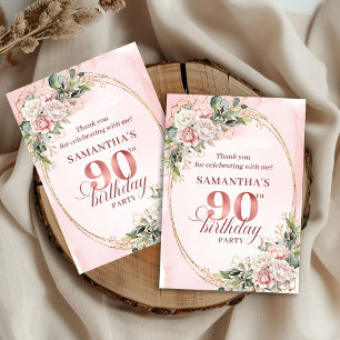 Cartão De Agradecimento Elegante Rosa Poeirento Dourado Folhagem 90º Anive