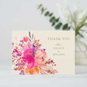 Cartão De Agradecimento Elegante Rosa Quente Floral Nomes Personalizados C