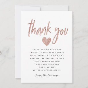 Cartão De Agradecimento Elegante Rosa Rosa Dourada Chá de fraldas brilhant