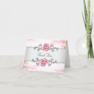 Cartão De Agradecimento Elegante Rosa Rosa Obrigado