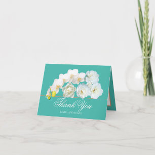 Cartão De Agradecimento Elegante Rosas Brancas Orquídeas Peônia Obrigado