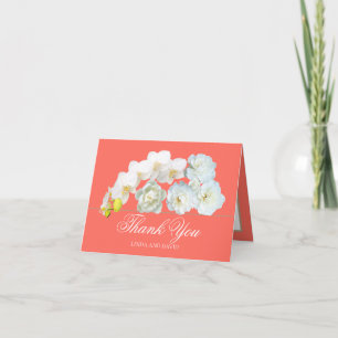 Cartão De Agradecimento Elegante Rosas Brancas Orquídeas Peônia Obrigado