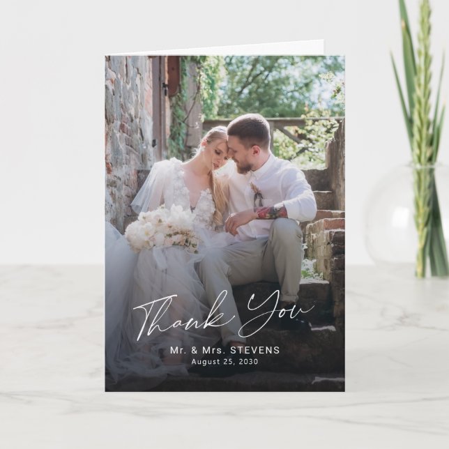 Cartão De Agradecimento Elegante roteiro de 6 fotos de casamento  (Frente)
