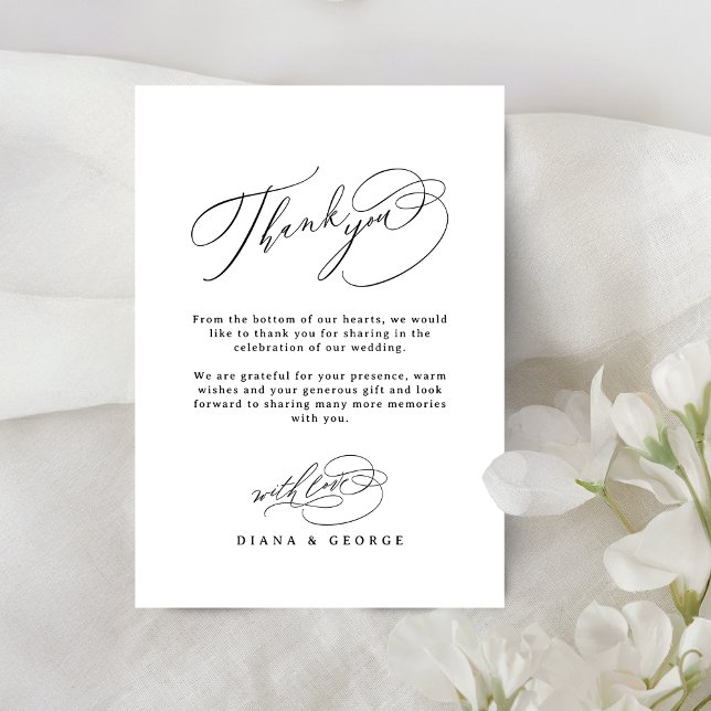 Cartão De Agradecimento Elegante Roteiro de Casamento Simples (Elegant Swirl Script Simple Wedding Thank You Card)