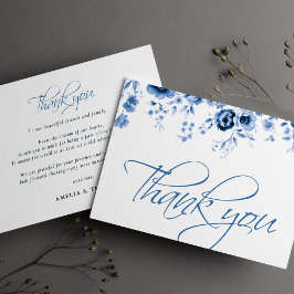 Cartão De Agradecimento Elegante Roteiro Floral Toile Azul Francês Casamen
