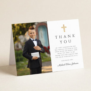 Cartão De Agradecimento Elegante Roteiro Foto Menino Primeira Comunhão Dob