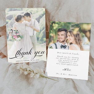 Cartão De Agradecimento Elegante Roteiro Romântico Casamento 2 Foto