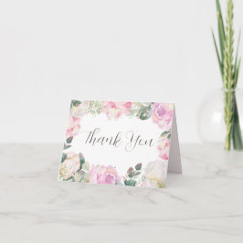 Cartão De Agradecimento Elegante Roteiro Rosa Floral Casamento Agradecimen