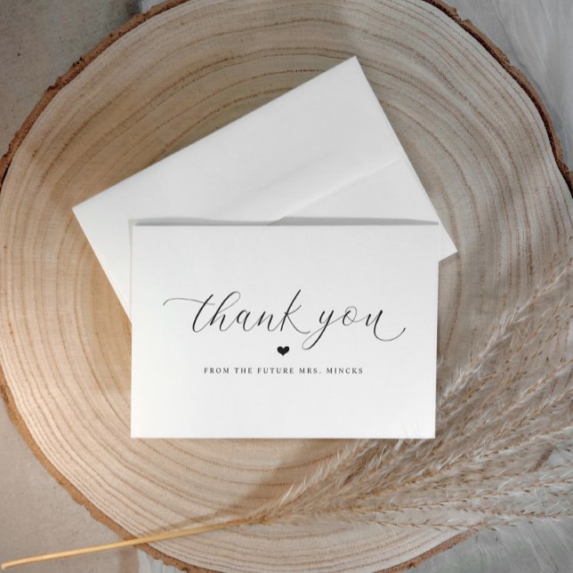 Cartão De Agradecimento Elegante Roteiro Simples Chuveiro de Noiva Flat (Elegant bridal shower thank you cards - simple calligraphy script with heart)