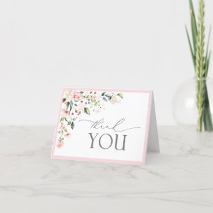 Cartão De Agradecimento Elegante Rótulo Floral Aquarela Rosa