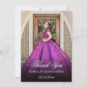 Cartão De Agradecimento Elegante Roxo 15 Anos de Idade Quinceanera