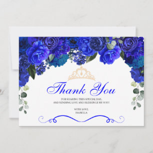 Cartão De Agradecimento Elegante Royal Floral Quinceanera Obrigado