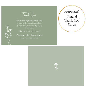 Cartão De Agradecimento Elegante Sabugueiro e Flores Brancas Funeral Ortod
