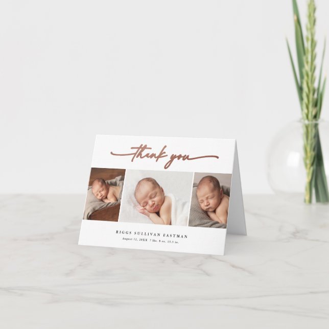 Cartão De Agradecimento Elegante Script 3 Photo Collage Baby (Frente)