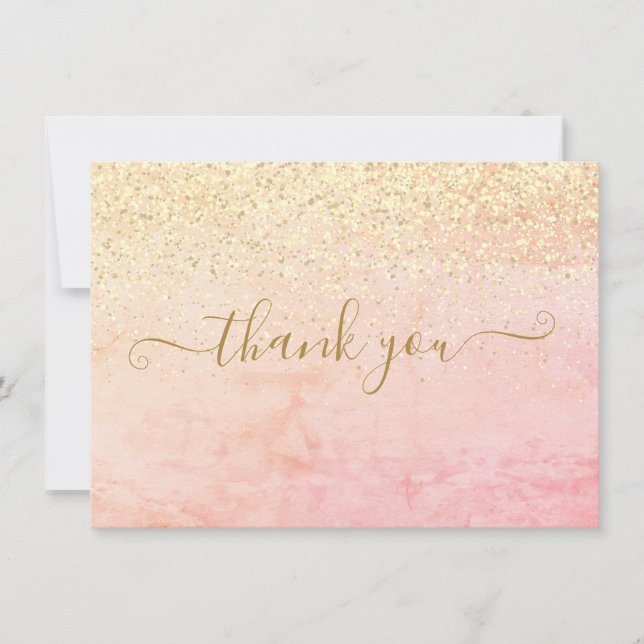 Cartão De Agradecimento Elegante Script Brilhante Dourado Chic (Frente)