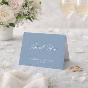 Cartão De Agradecimento Elegante Script Clássico Casamento Azul Poeirento 