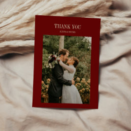 Cartão De Agradecimento Elegante Script Clássico Vinho Casamento Foto