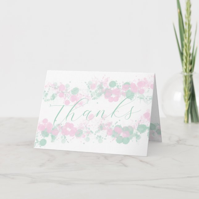 Cartão De Agradecimento Elegante Script com respingo de aquarela em rosa e (Frente)