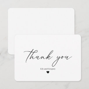 Cartão De Agradecimento Elegante Script de Caligrafia Preto Branco Coração