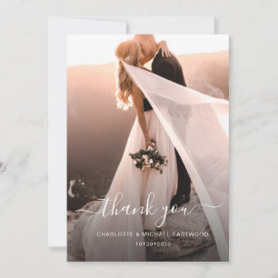 Cartão De Agradecimento Elegante Script Moderno Foto Clássico Casamento
