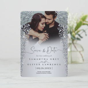Cartão De Agradecimento Elegante Silver Diamond Ornamentado Salve a Data C