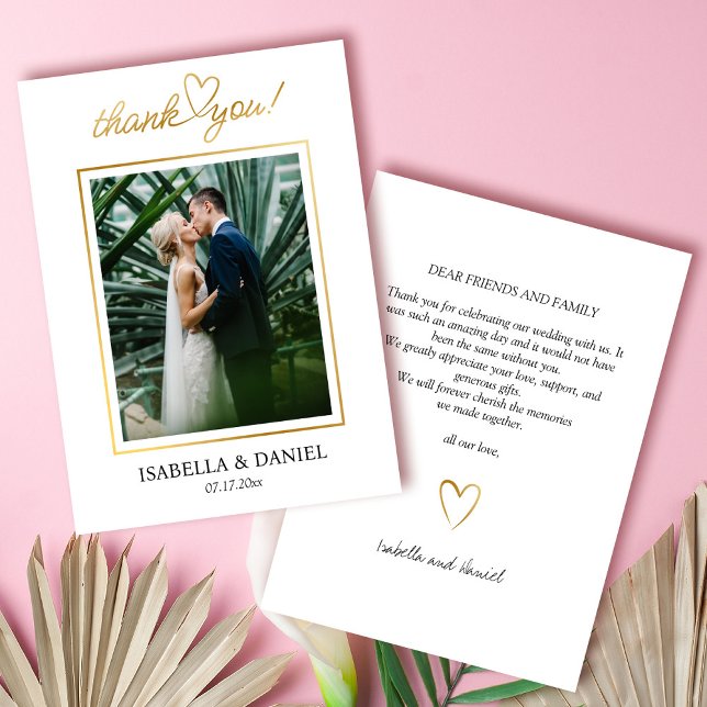 Cartão De Agradecimento Elegante Simples Chic Script Love with Heart Wedin (Elegant Simple Chic Script Love with Heart White Wedding Thank You Card)