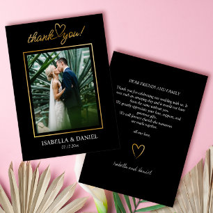 Cartão De Agradecimento Elegante Simples Chic Script Love with Heart Wedin