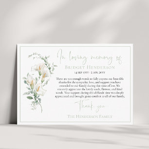 Cartão De Agradecimento Elegante Simples Copo-de-leite Eucalipto Pêsames