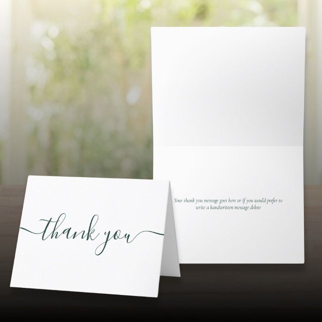Cartão De Agradecimento Elegante Simples e Moderno do Emerald Script (Emerald Script Simple Modern Elegant Thank You Card)