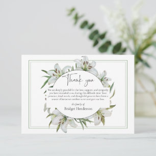 Cartão De Agradecimento Elegante Simples Lírio Branco Sympathy Funeral