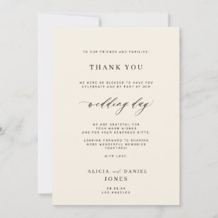 Cartão De Agradecimento Elegante simples minimal foto marfim casamento