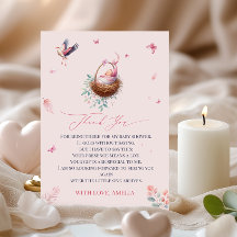 Cartão de Agradecimento Elegante Soft Pink Stork