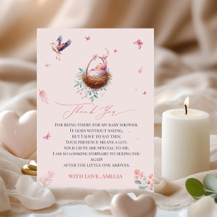 Cartão de Agradecimento Elegante Soft Pink Stork