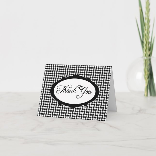 Cartão De Agradecimento Elegante Tipografia Houndstooth Obrigado Notecard (Frente)