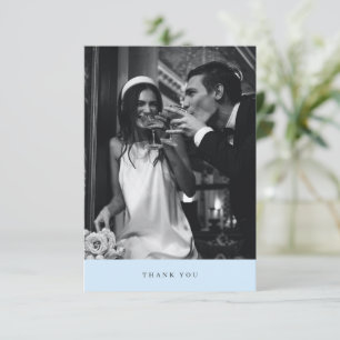 Cartão De Agradecimento Elegante Tipografia Moderna Foto Casamento Azul Su