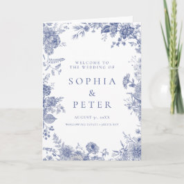 Cartão De Agradecimento Elegante Toile French Blue Floral Ceremony Program