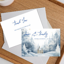 Cartão De Agradecimento Elegante Trendy Snowy Landscape Casamento no inver