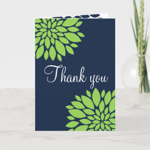 Cartão De Agradecimento Elegante Verde Azul Marinho Explosão Floral Obriga