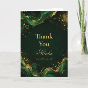 Cartão De Agradecimento Elegante Verde Esmeralda Tinta Alcoólica Sweet Six