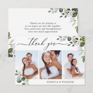 Cartão De Agradecimento Elegante Verde Eucalipto 3 FOTO Casamento