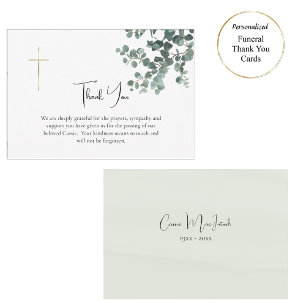 Cartão De Agradecimento Elegante Verde Eucalyptus Funeral Católico