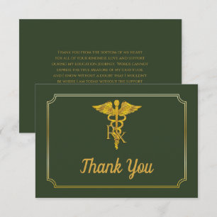 Cartão De Agradecimento Elegante Verde   Graduação Dourada Rx Pharmacy