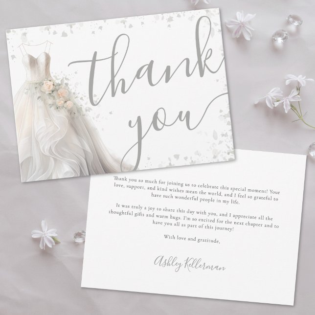 Cartão De Agradecimento Elegante vestido de noiva Chá de Panela (Elegant Wedding Dress Bridal Shower Thank You Card)